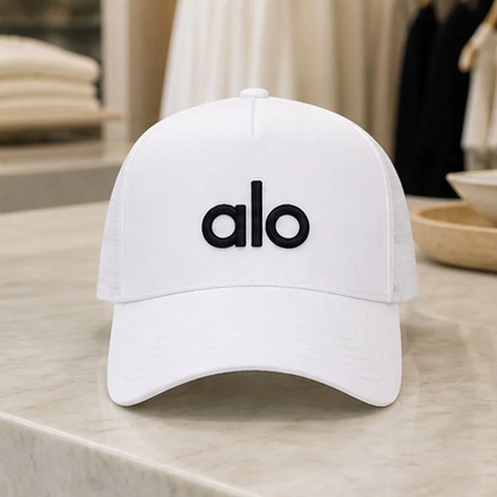ALO Yoga White Black Tennis Mesh Trucker Cap Hat Sporty
